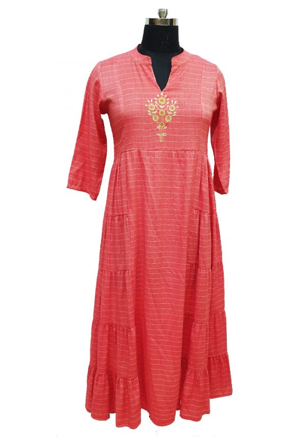 Gown Style Checks Printed kurti.S,M,L,Xl, PSK100044